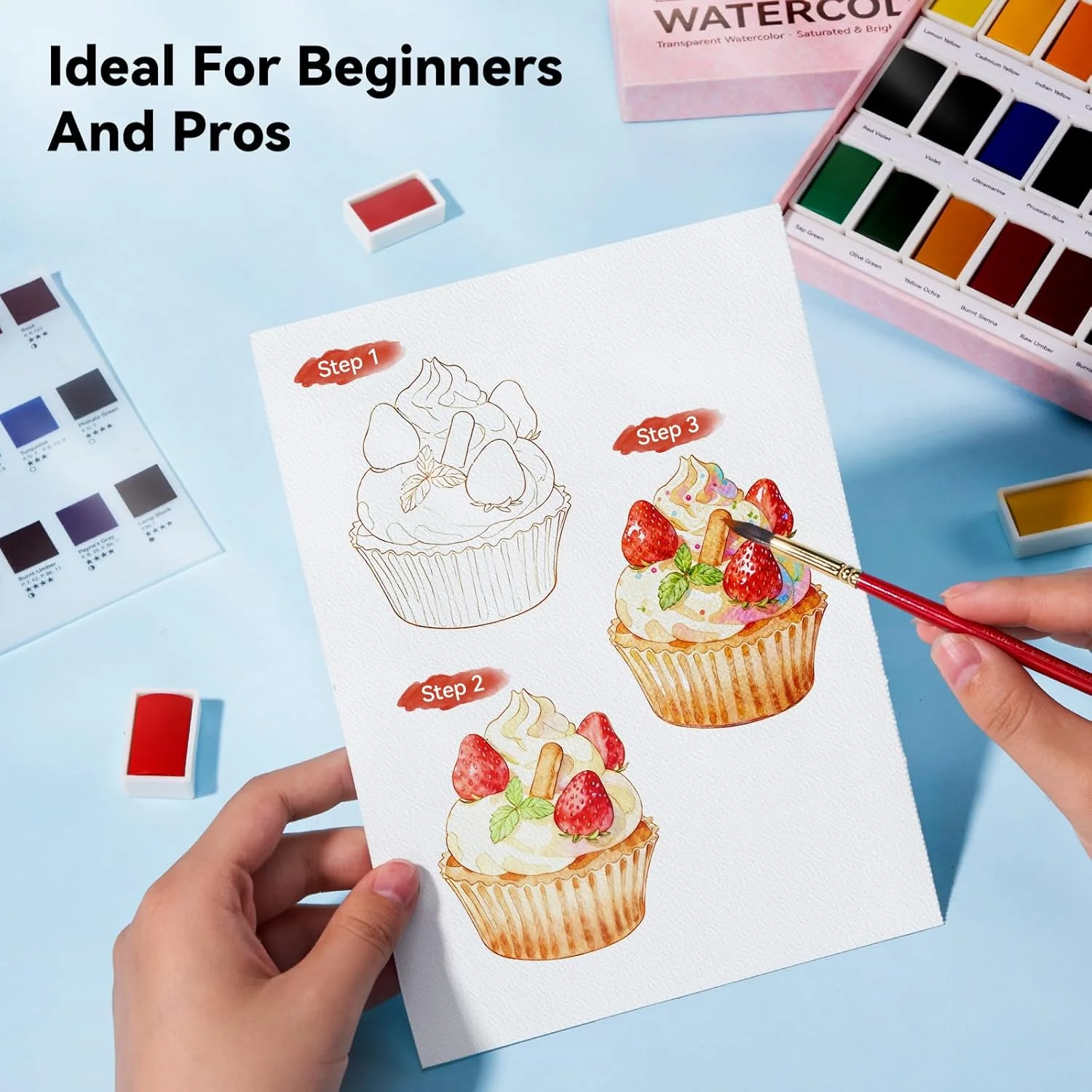 Arrtx 24 Colors Watercolor Paint Set Art Supplies Portable Painting Set - Image 5