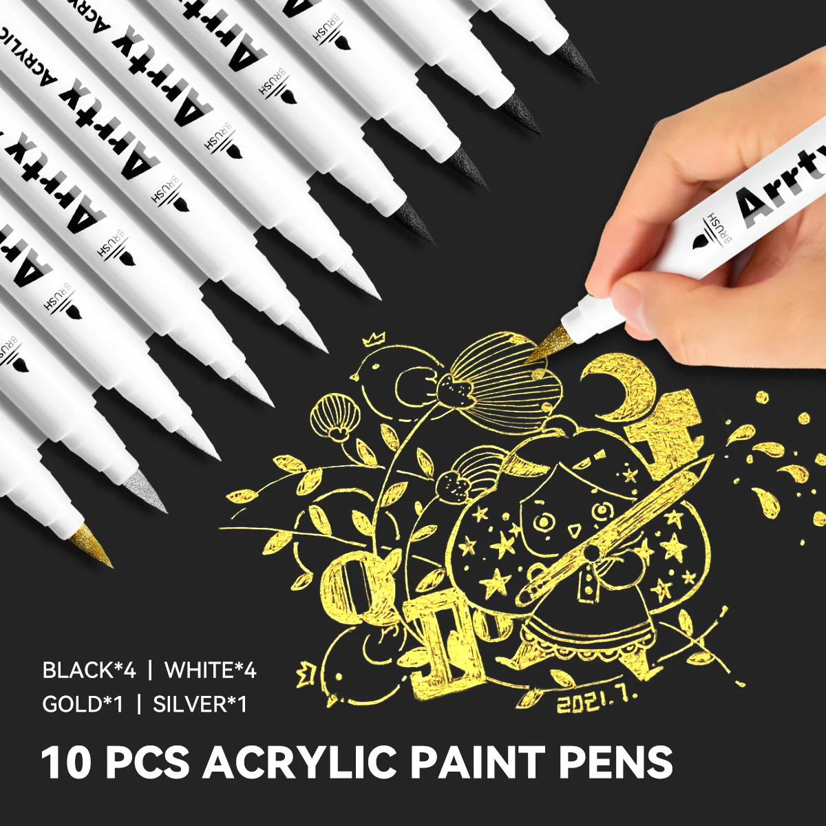 Arrtx Acrylic Paint Pens 10 Pack Brush Tip Paint Markers - Image 6
