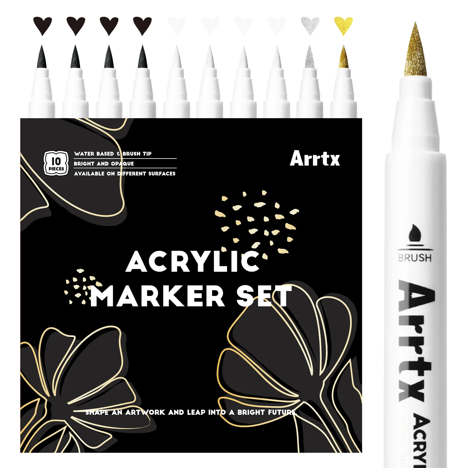 Arrtx Acrylic Paint Pens 10 Pack Brush Tip Paint Markers - Image 9