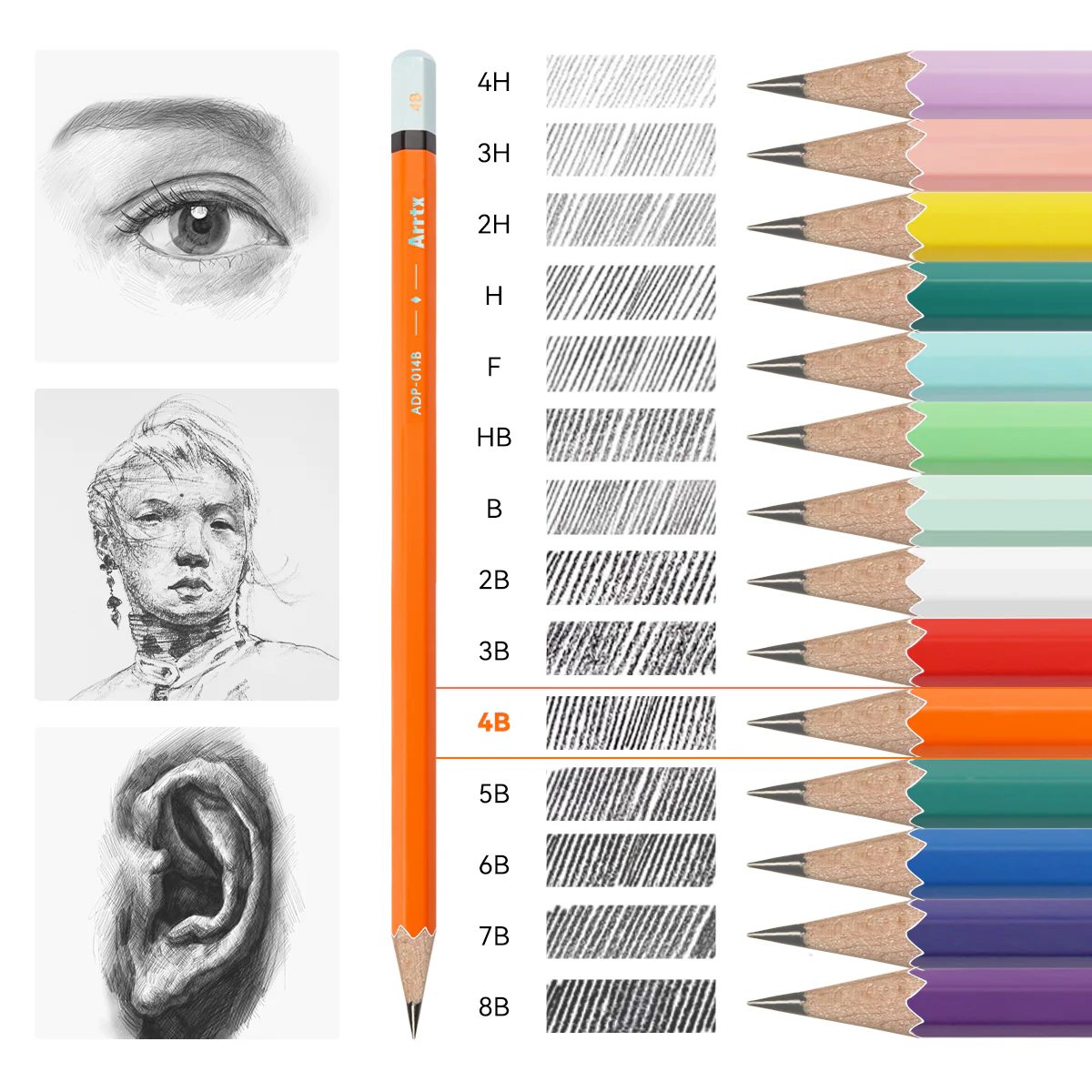 Arrtx Drawing Pencils 14 Pcs (4H - 8B) Artist Sketching Pencils - Image 3