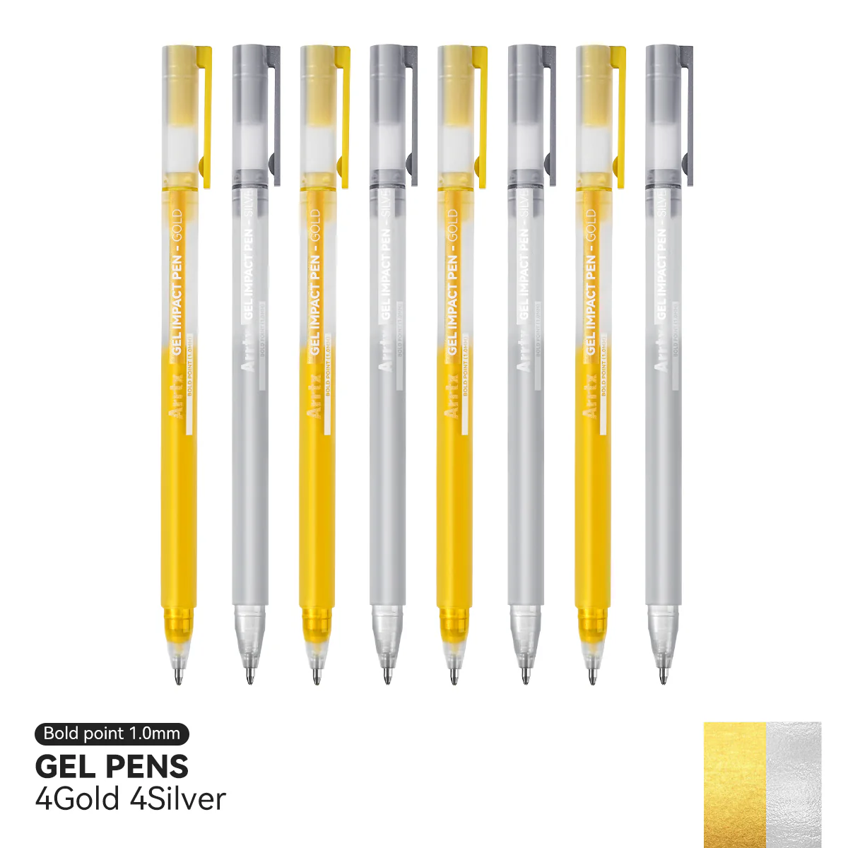 Arrtx Gel Pens Gold & Silver Color 8 Pack Large Capacity White Ink Pens