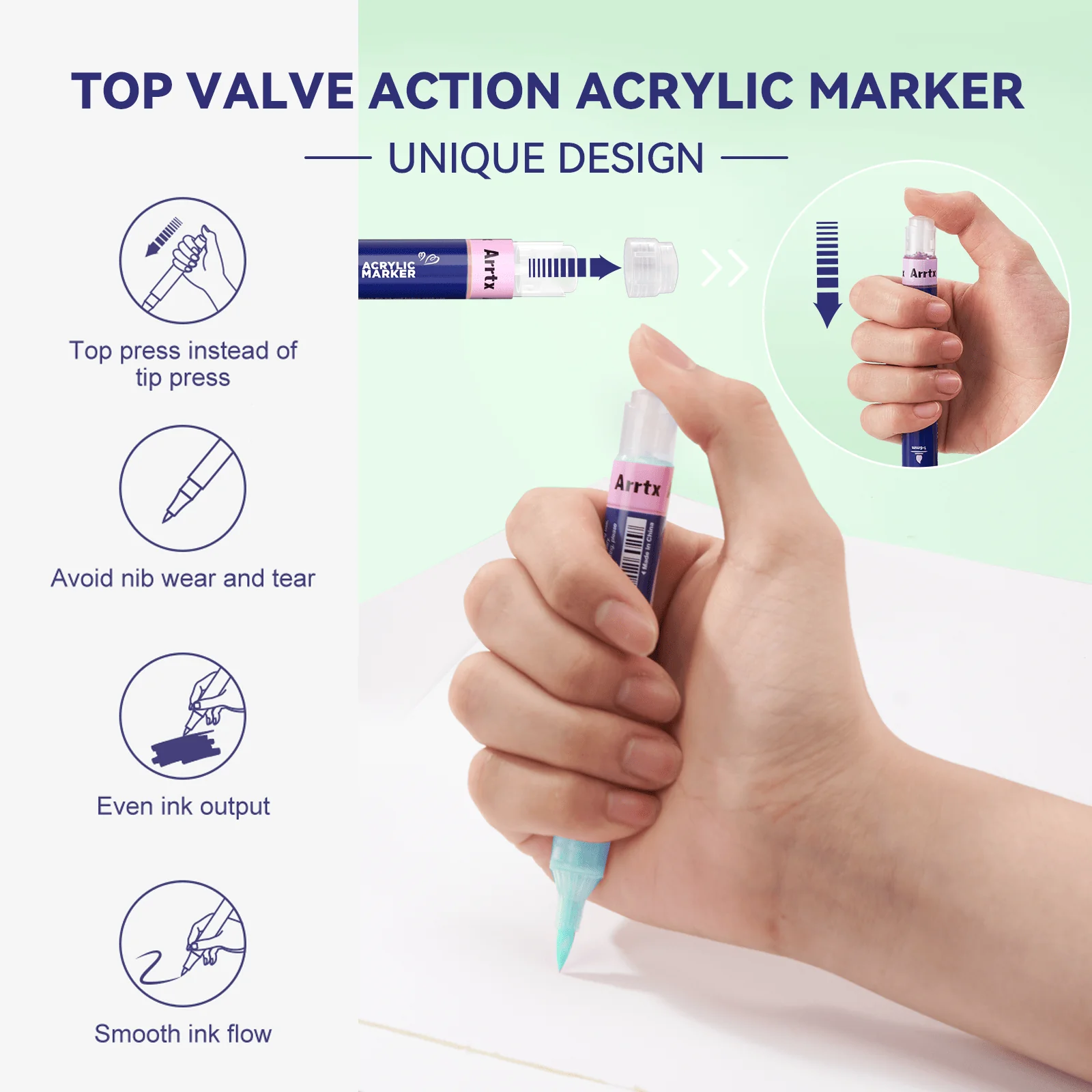 Arrtx Simptap Acrylic Markers 48 Colors Top Valve Action Paint Markers - Image 5