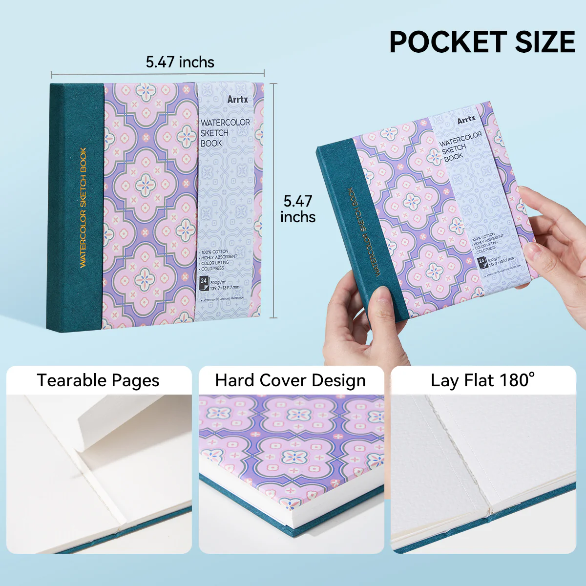 Arrtx Watercolor Paper Drawing Sketchbook Journal 5.47"x5.47" - Image 5
