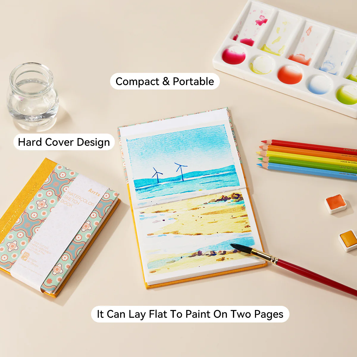 Arrtx Watercolor Sketchbook 3.86"x5.35" Hardcover Journal Notebook - Image 3