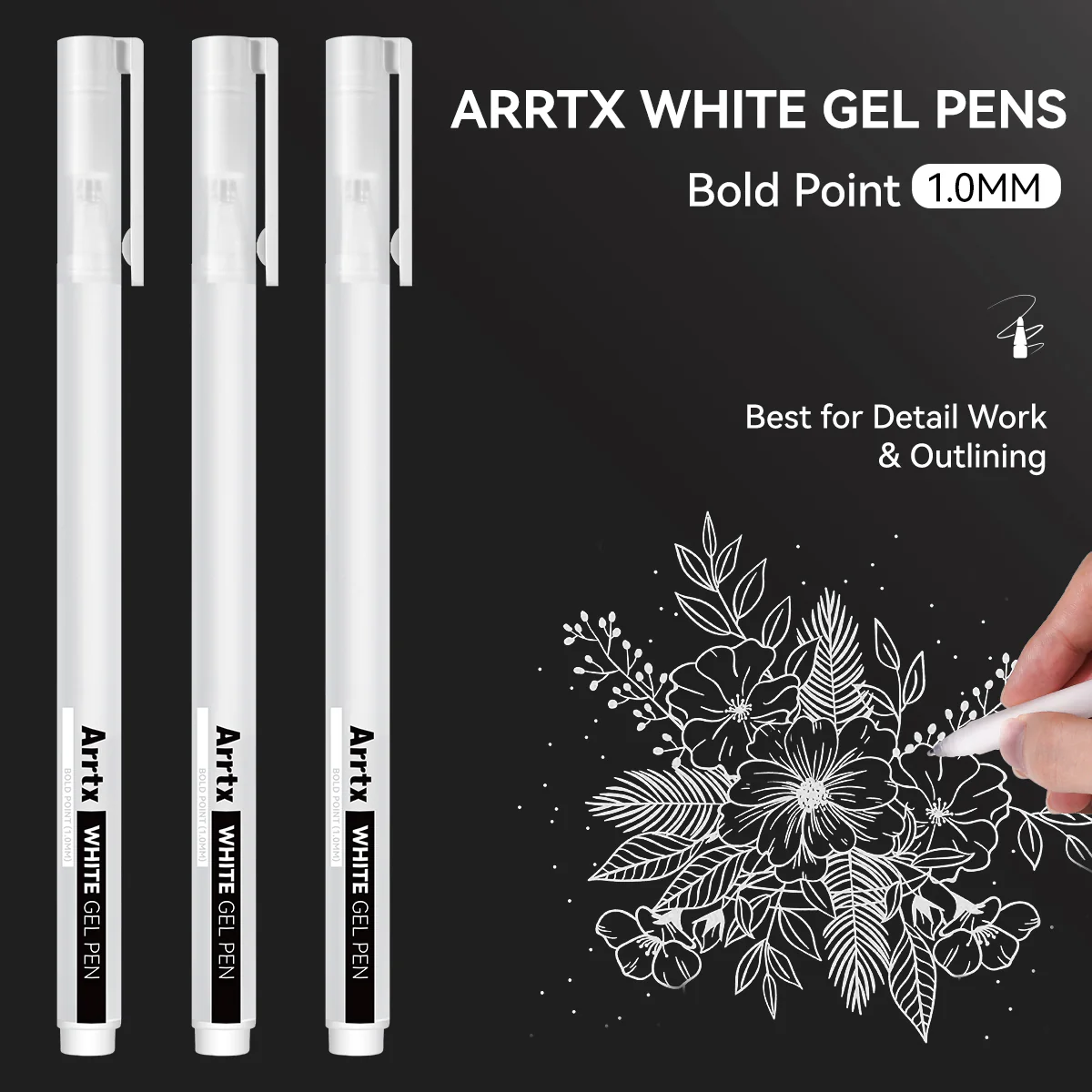 Arrtx Gel Pens White Color 8 Pack Large Capacity White Ink Pens - Image 2